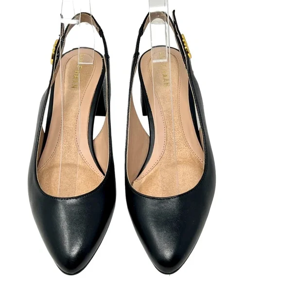 Cole Haan women's Go-To Slingback black leather point toe heels size 5 - Picture 3 of 12